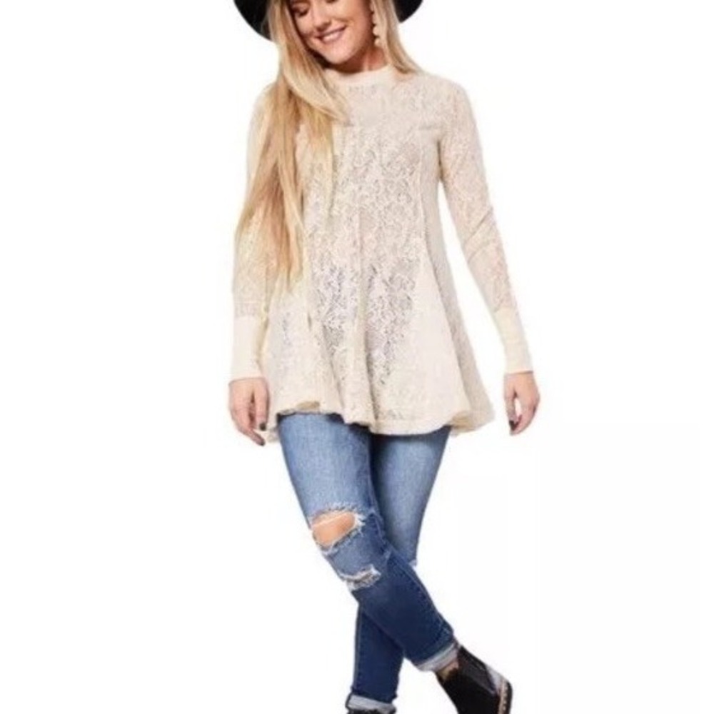 Free People Chamoix CREAM Coffee in‎ the Morning Lace Tunic Small OB1020044